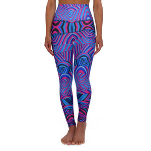 Hot pink & blue psychedelic print yoga athleisure leggings for women
