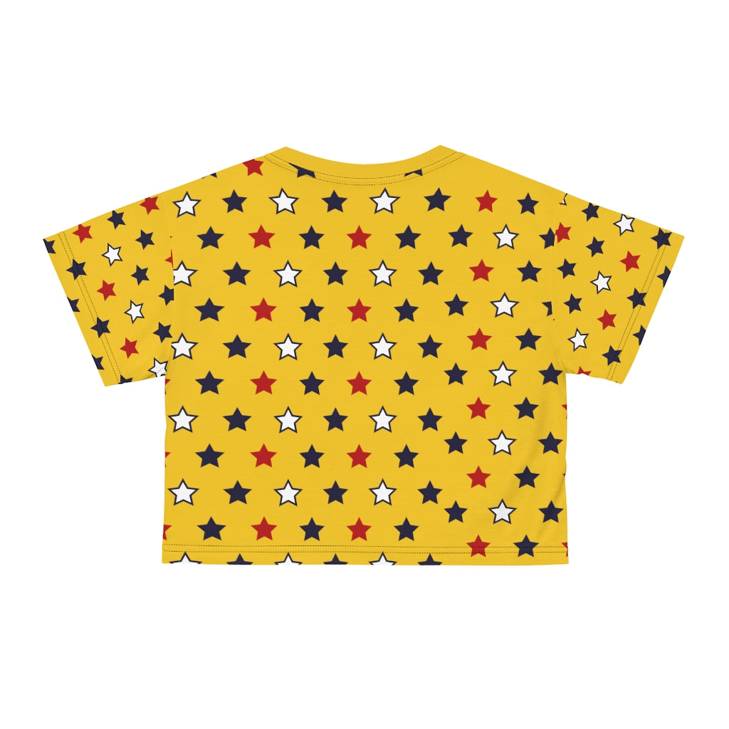 Yellow star printed crop t-shirt for women