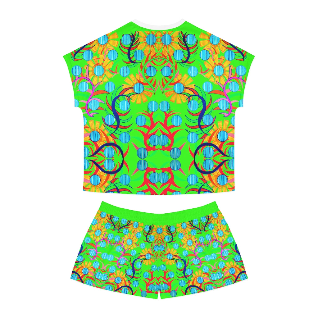 Neon Green Sunflower Short Pajama Set (AOP)