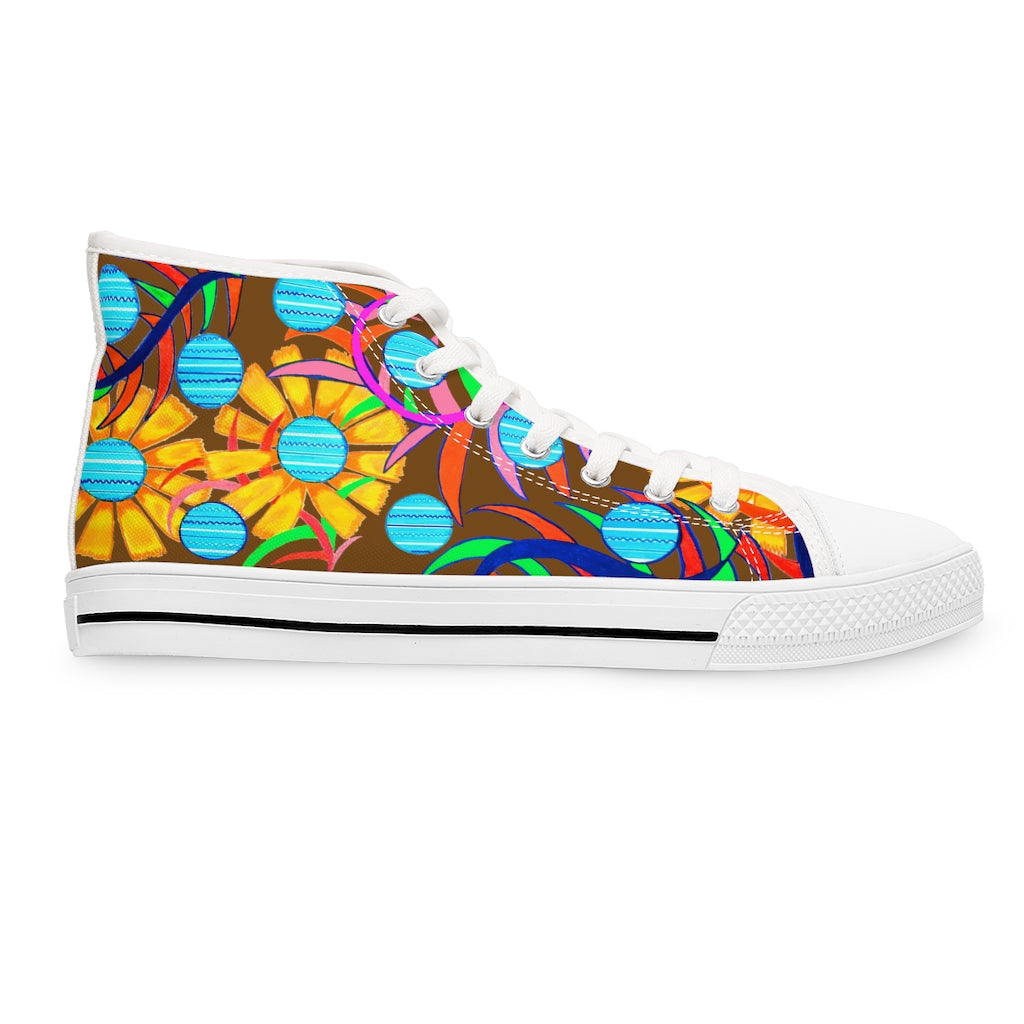 Brown Sunflower Women's High Top Sneakers