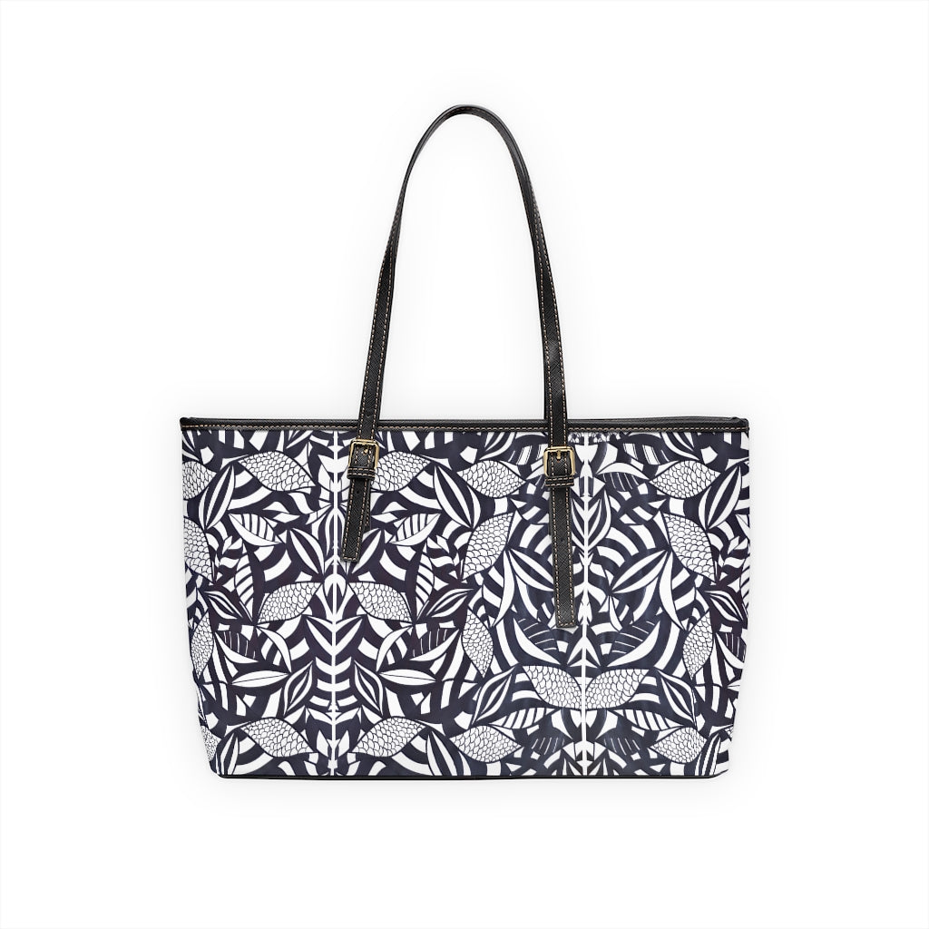 white tropical print totebag