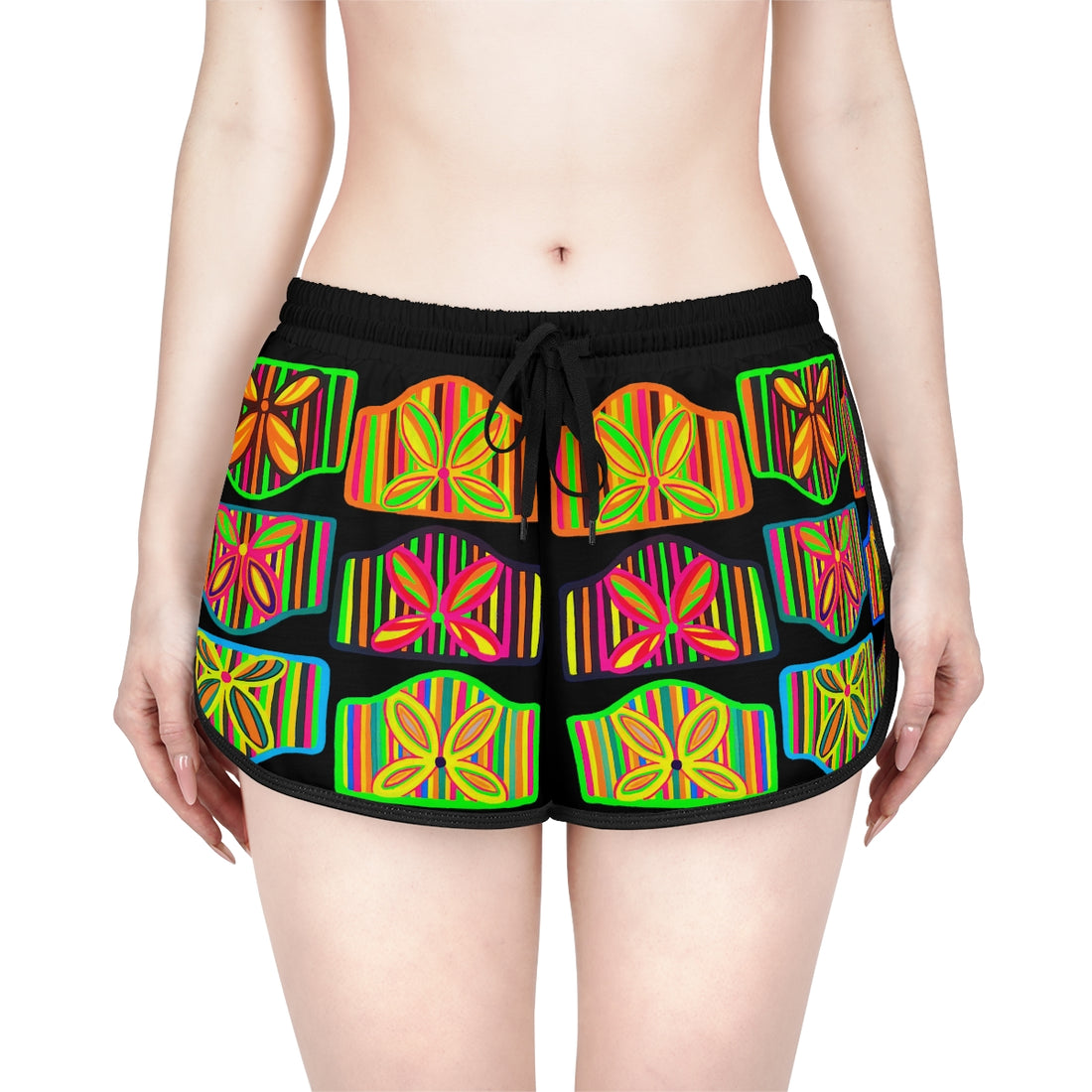 black art deco print relaxed gym shorts for women