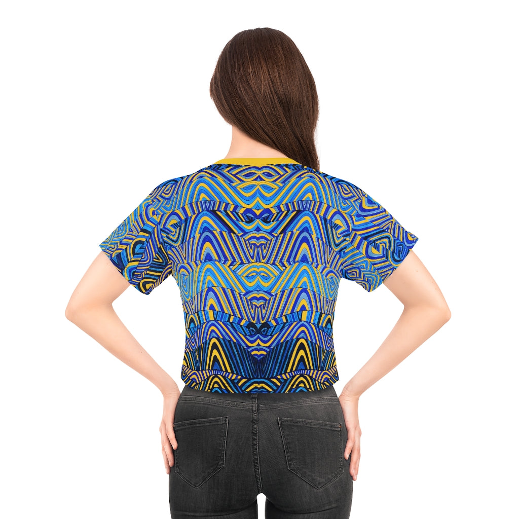 yellow psychedelic print crop t-shirt