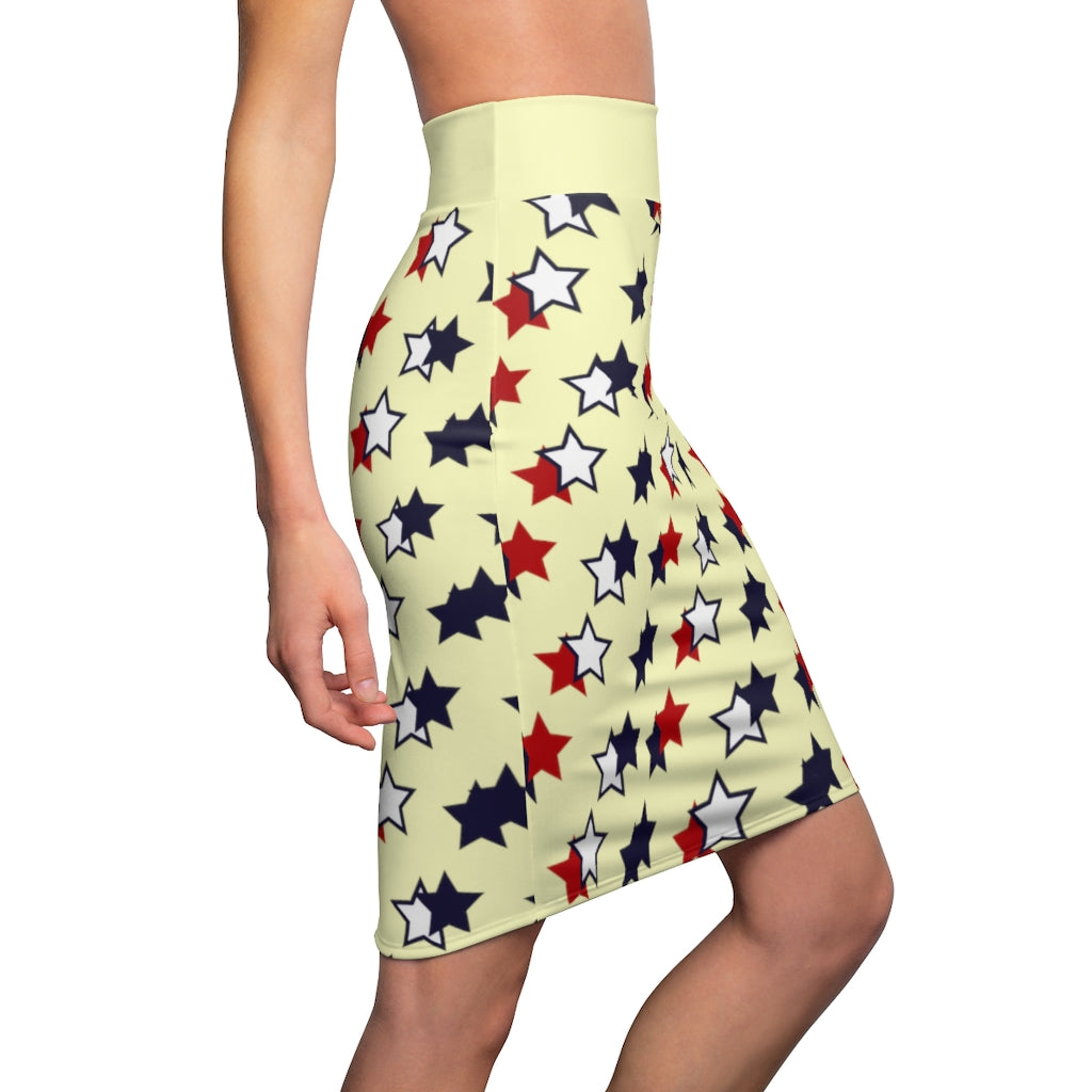 AOP Starry Cream Pencil Skirt