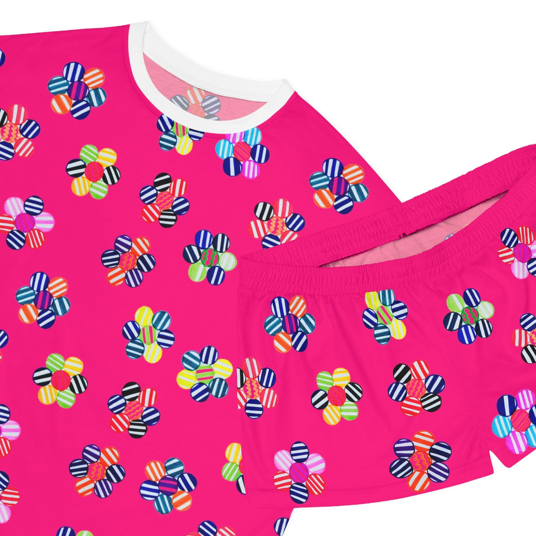hot pink geometric floral shorts & t-shirt pajama set