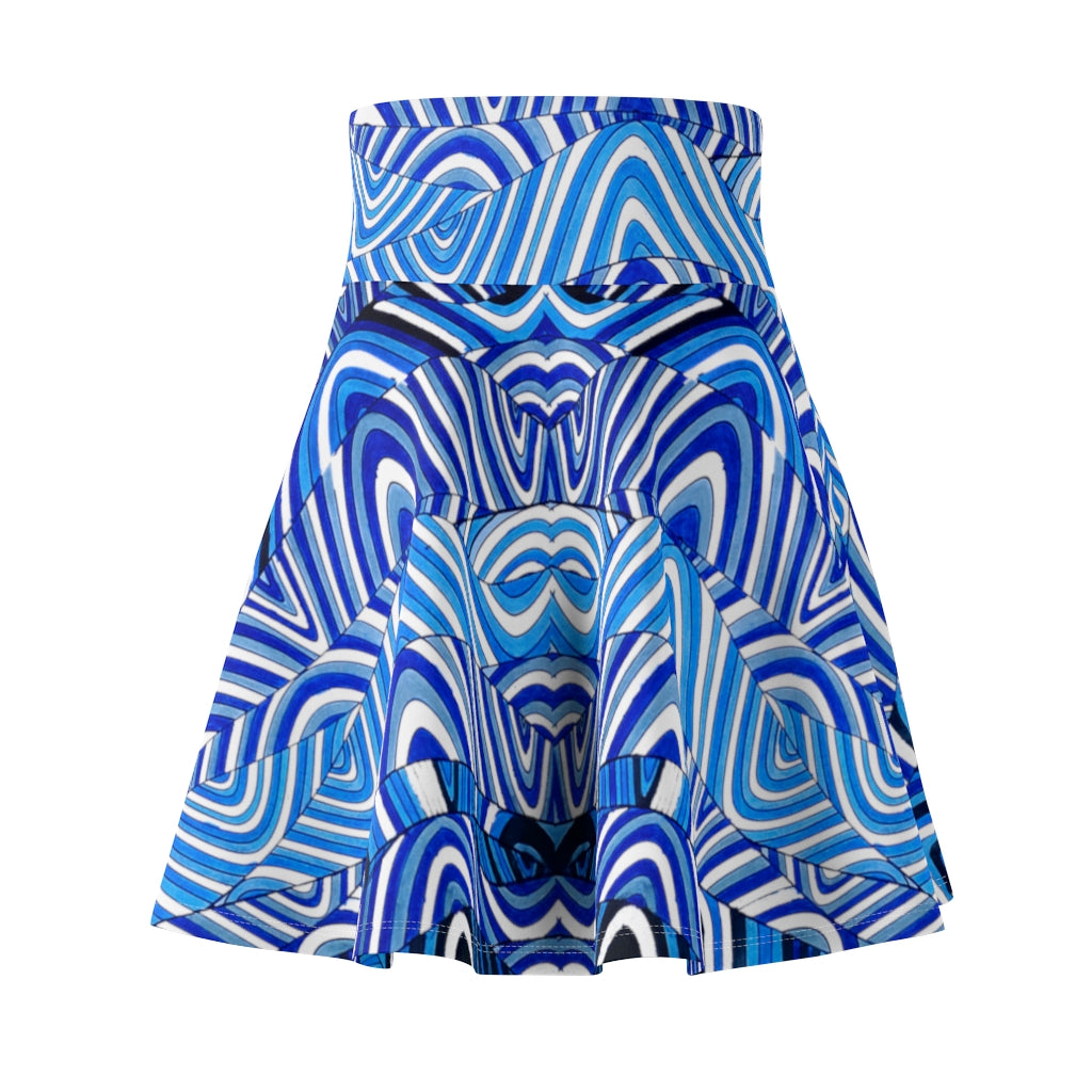 white & blue psychedelic print skater skirt