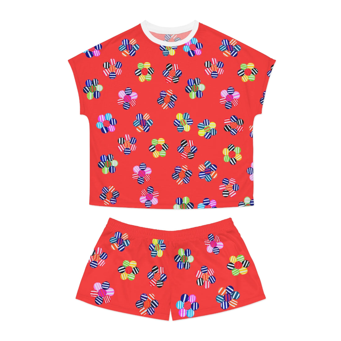 vermillion geometric floral shorts & t-shirt pajama set
