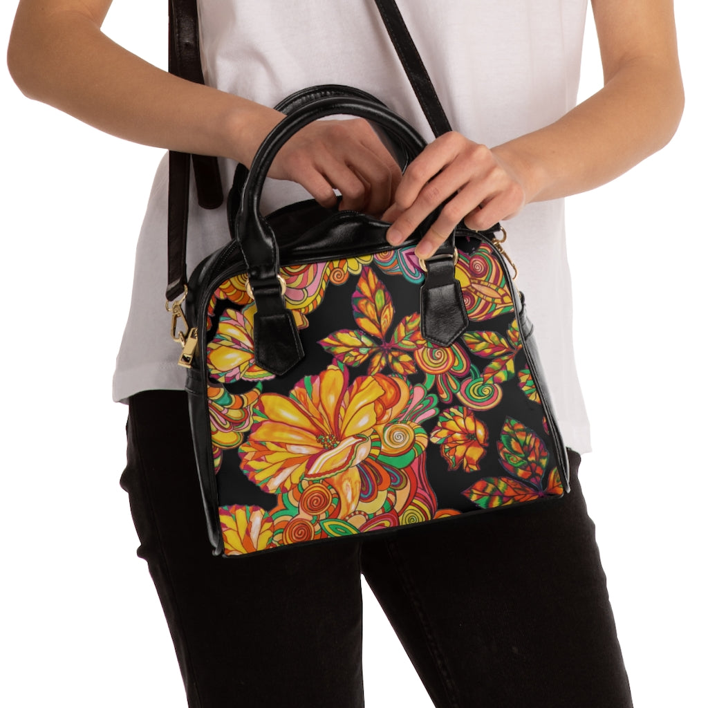 black floral print handbag