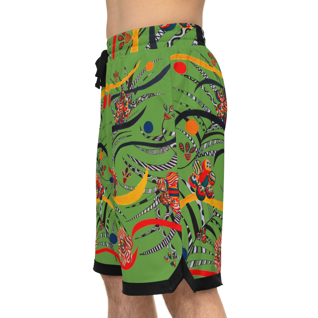 olive green floral & animal print basketball shorts