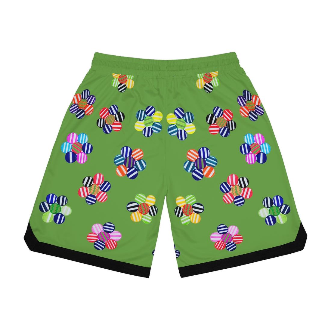 Olive Geo Floral Basketball Rib Shorts (AOP)