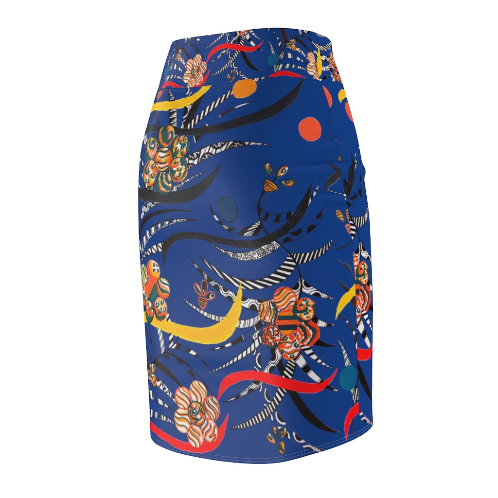 Blue Wilderness Print Pencil Skirt