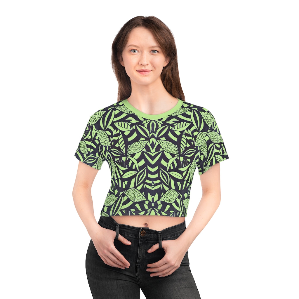 Mint Tropical Minimalist AOP Crop Tee