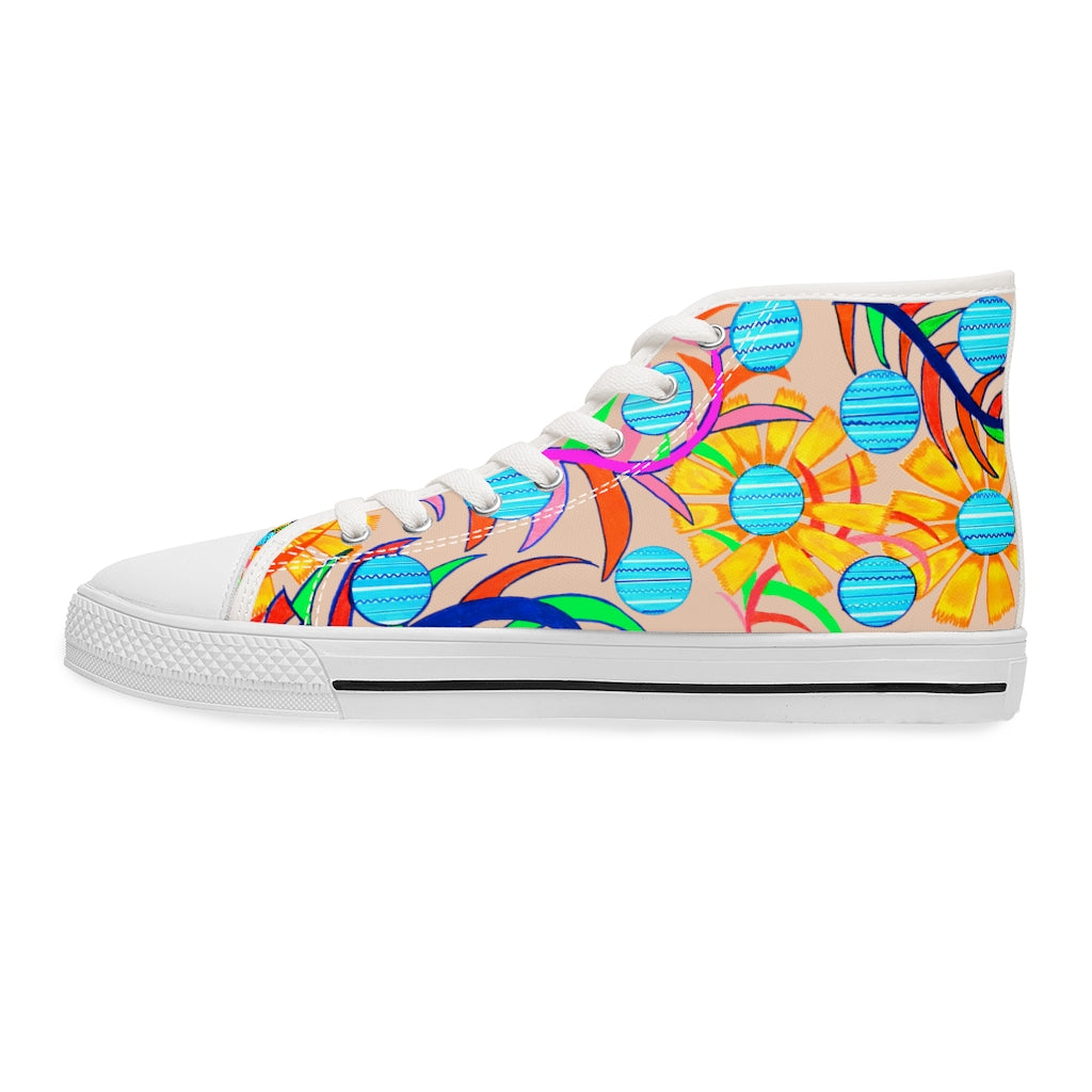 nude sunflower print women's canvas high top sneakers