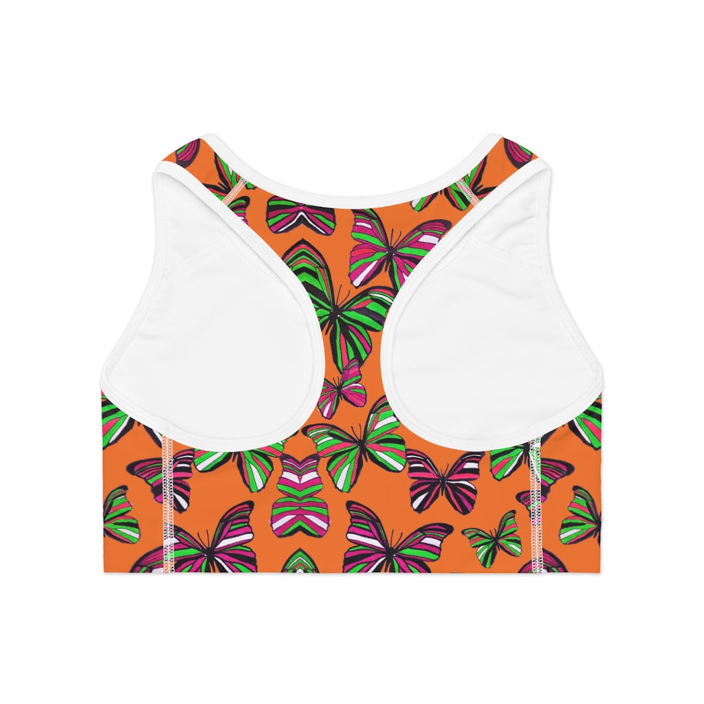 Orange Butterfly (AOP) Sports Bra