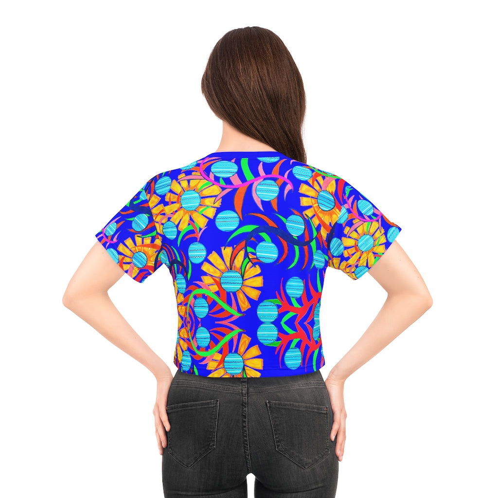 electric blue sunflower crop t-shirt