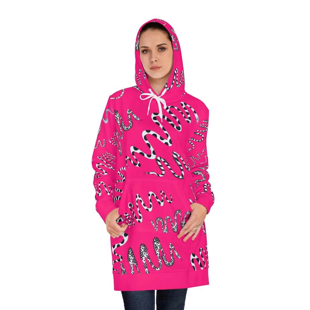 Hot Pink Snake Print Hoodie Dress