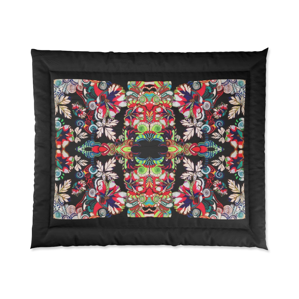 Floral Graphic Black Comforter