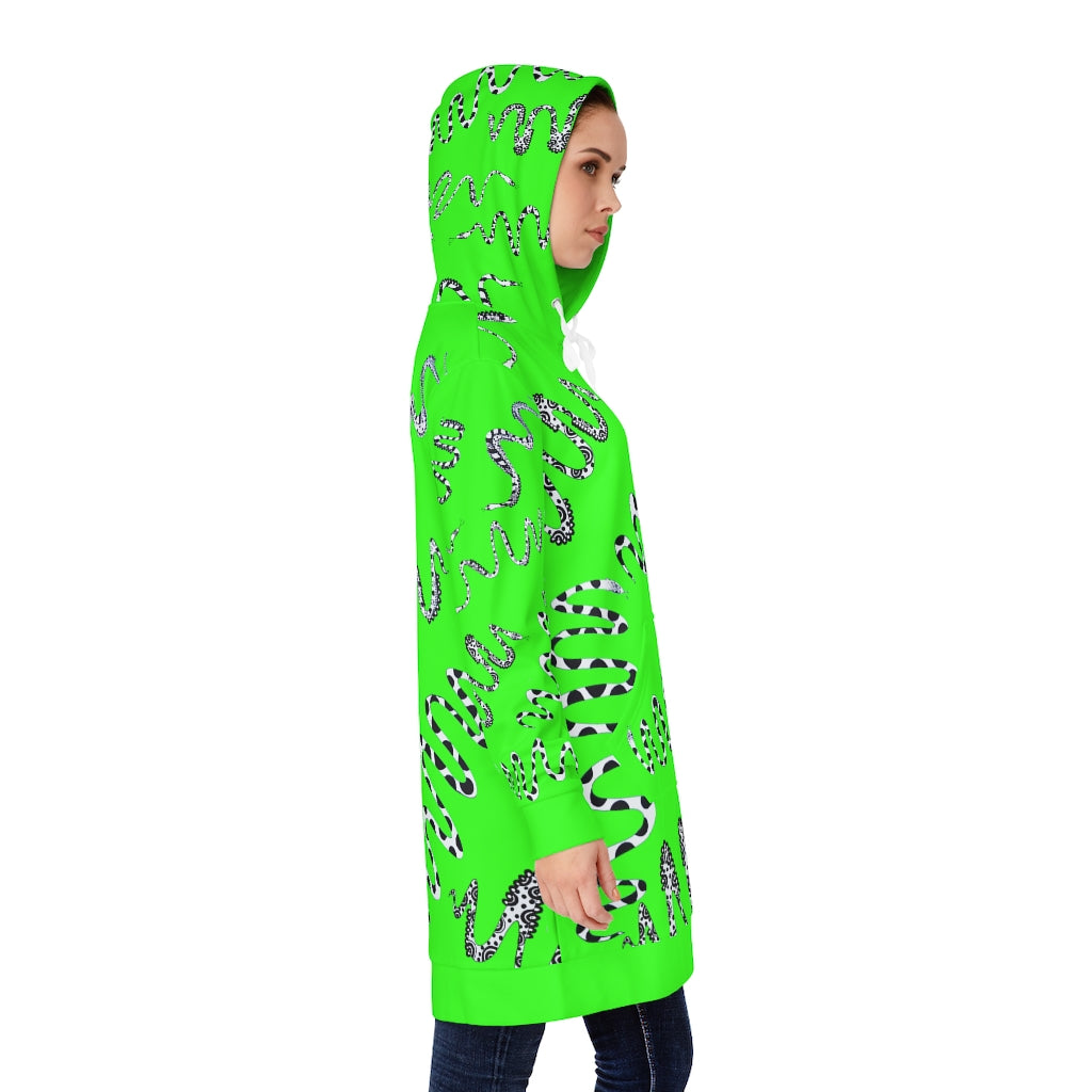 Neon Green Snake Print Hoodie Dress