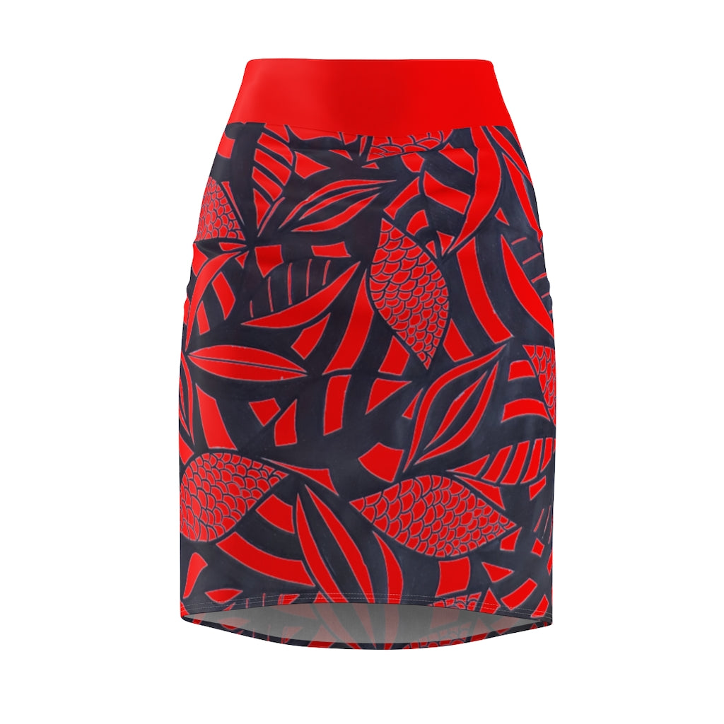 Tropical Minimalist Siren Red Pencil Skirt