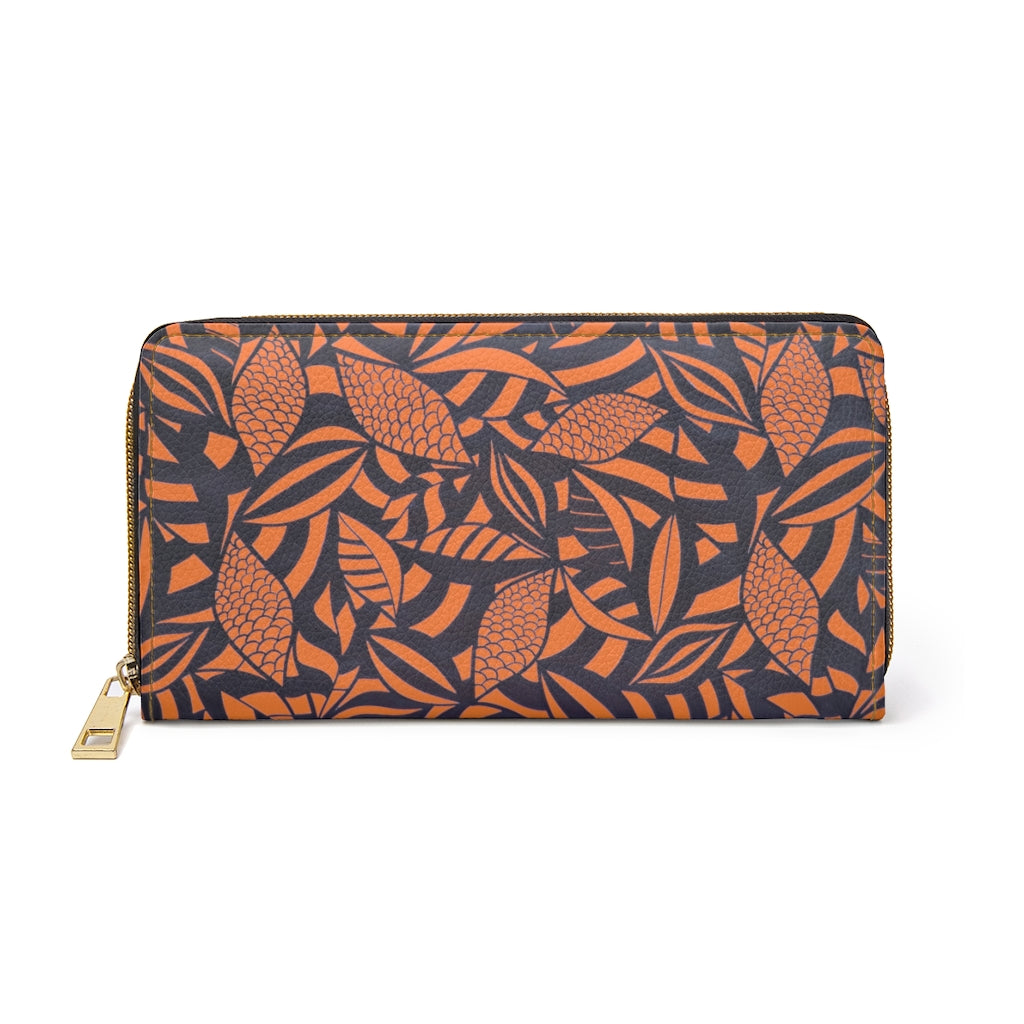 peach tropical print clutch wallet