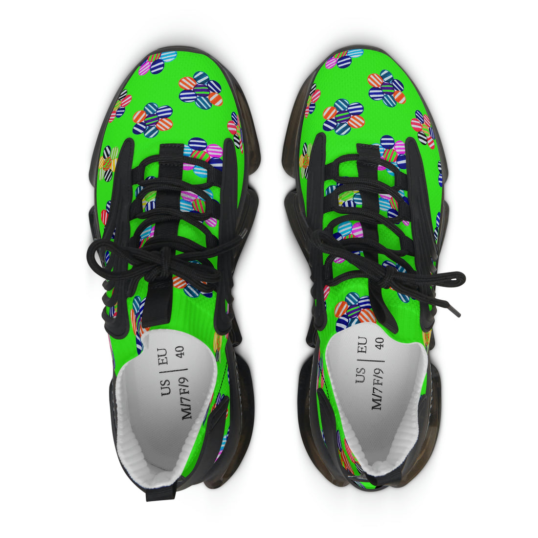 Neon Green Candy Floral Printed OTT Women's Mesh Knit Sneakers