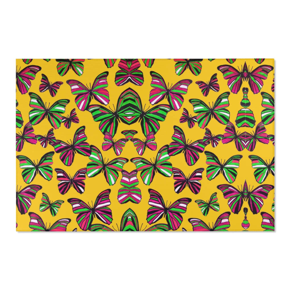 Butterflies Yellow Area Rug