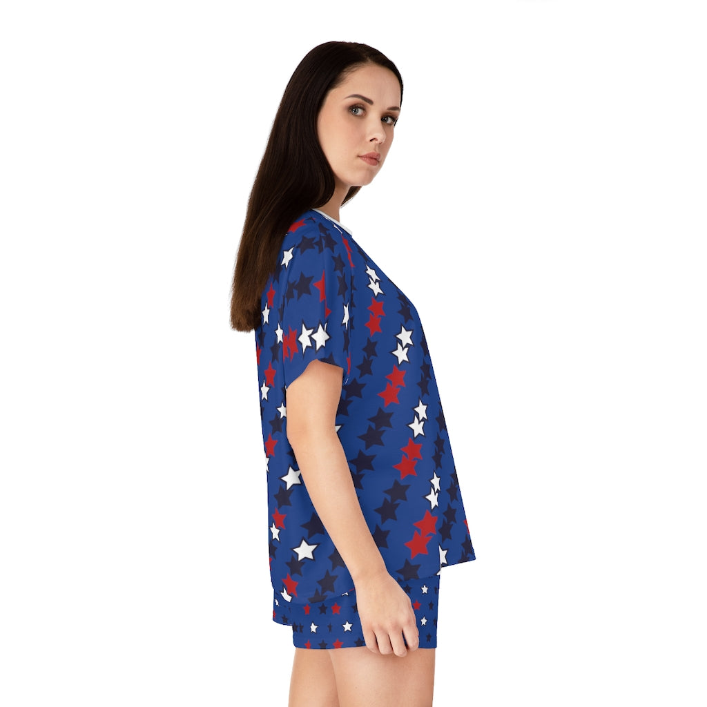 Blue Star Print Short Pajama Set (AOP)