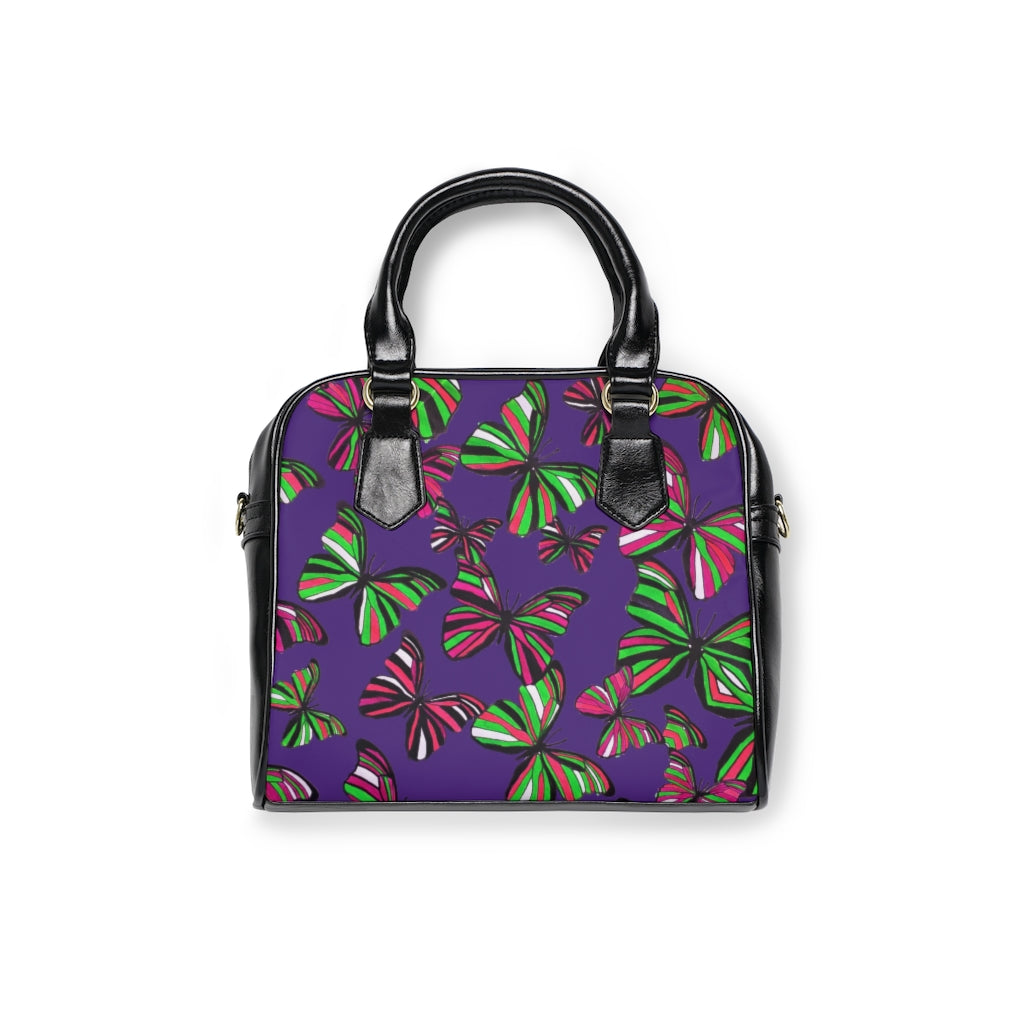 purple butterfly print handbag