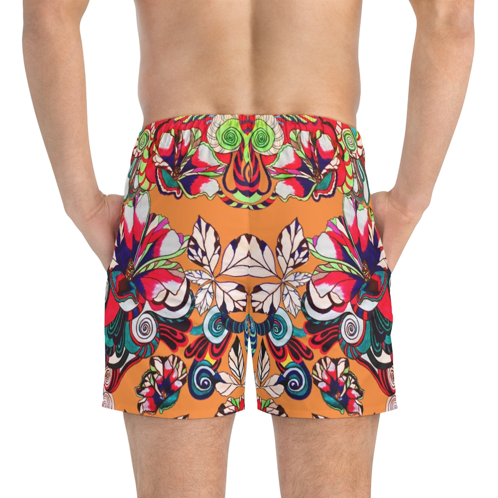 Peach Graphic Floral Pop Men's Swimming Trunks