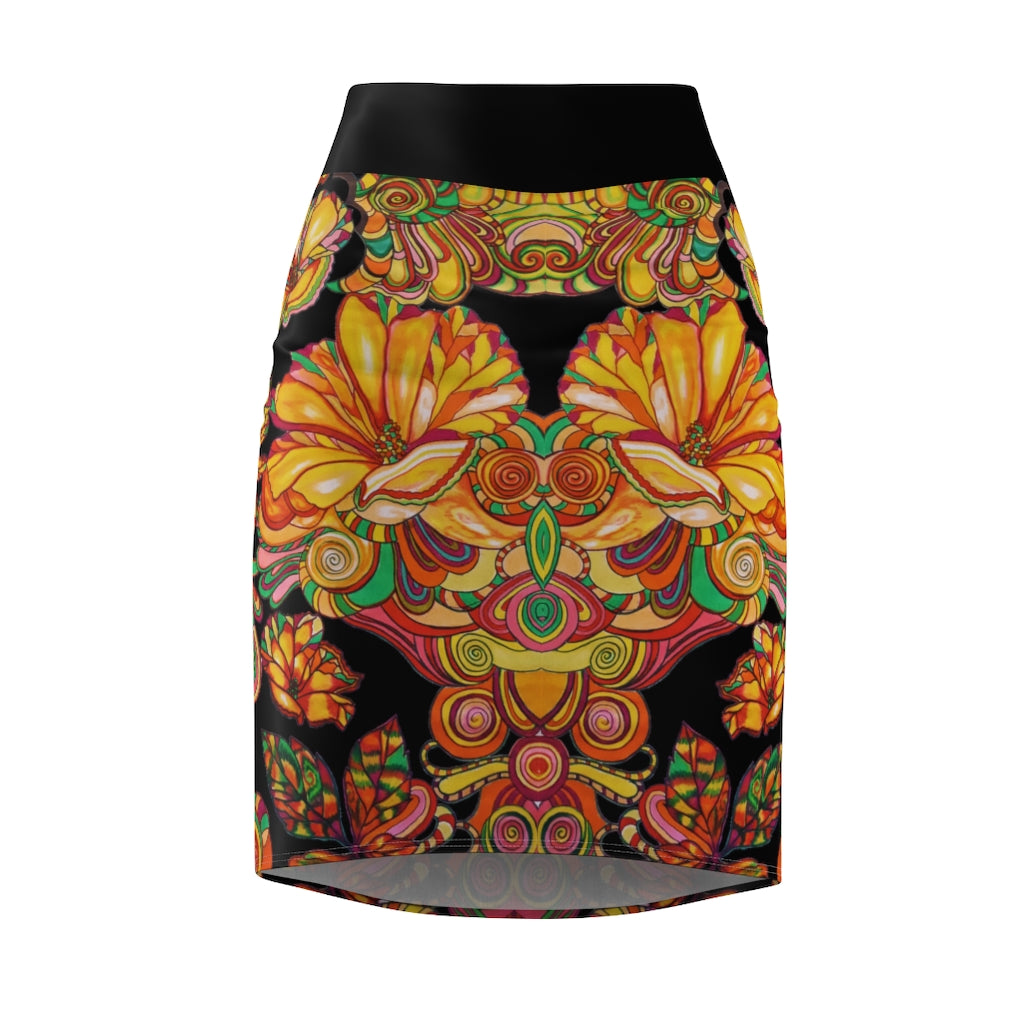 Artsy Floral Black Pencil Skirt