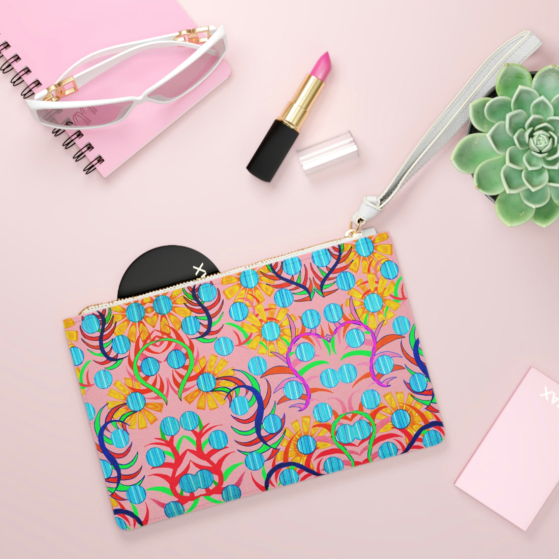 Blush Sunflower Print Clutch Bag