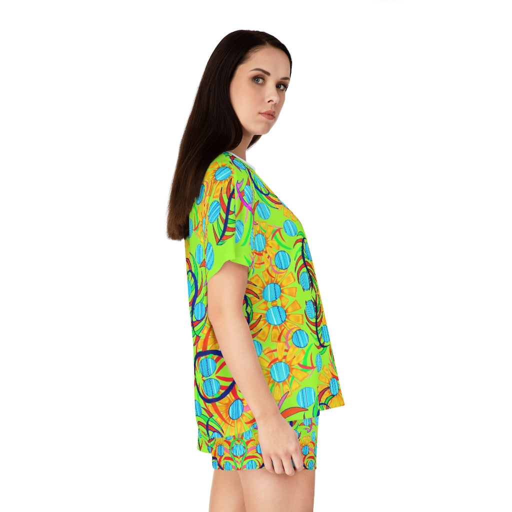 Lime Sunflower Short Pajama Set (AOP)