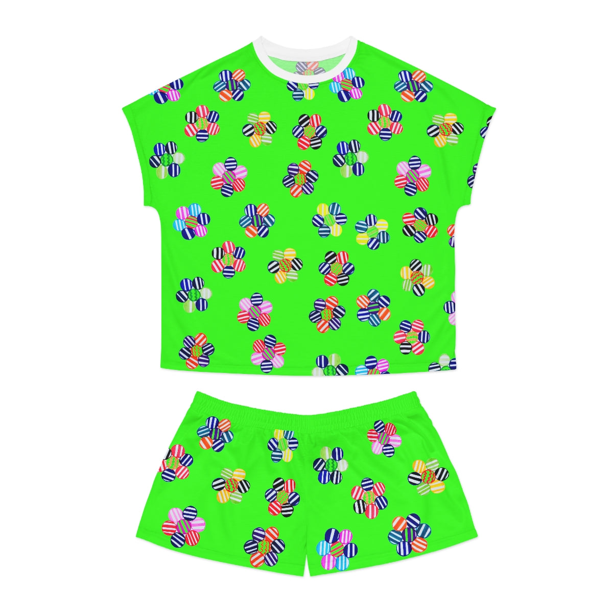 neon green geometric floral shorts & t-shirt pajama set