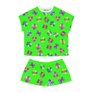 neon green geometric floral shorts & t-shirt pajama set