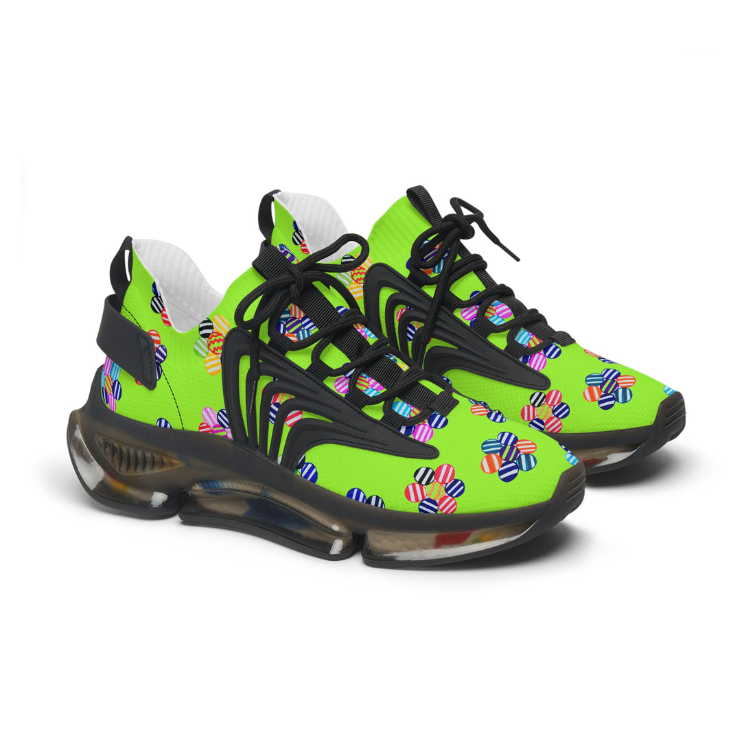 Lime Green Candy Floral Printed OTT Women's Mesh Knit Sneakers