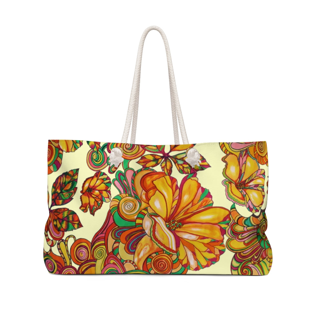 Artsy Floral Cream Weekender Tote Bag