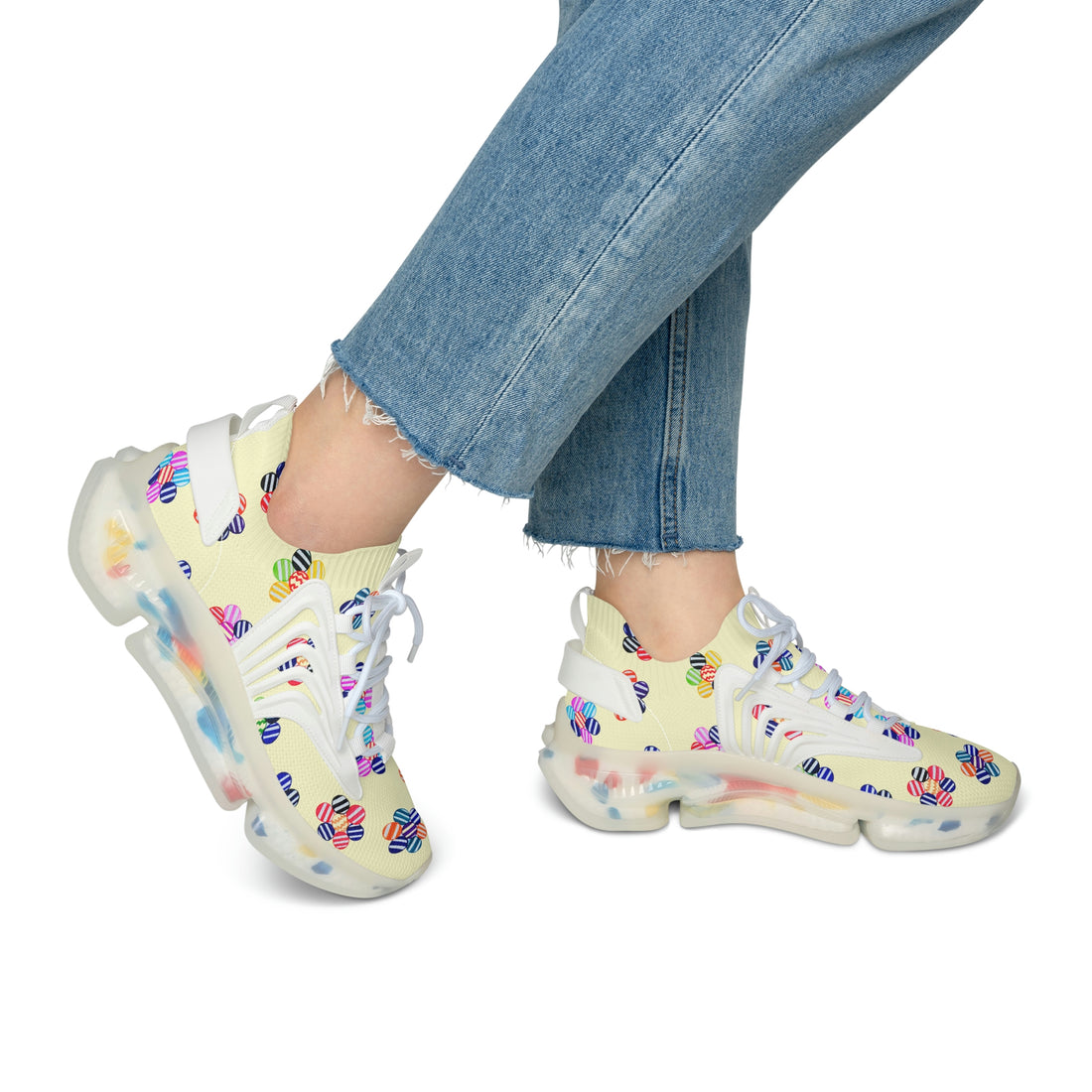 Cream Candy Floral Printed OTT Women's Mesh Knit Sneakers