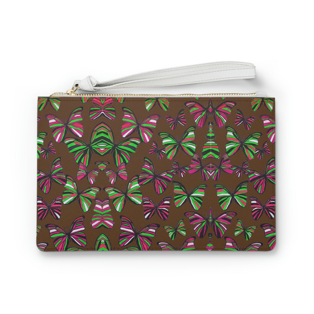 Brown Butterfly Print Clutch Bag