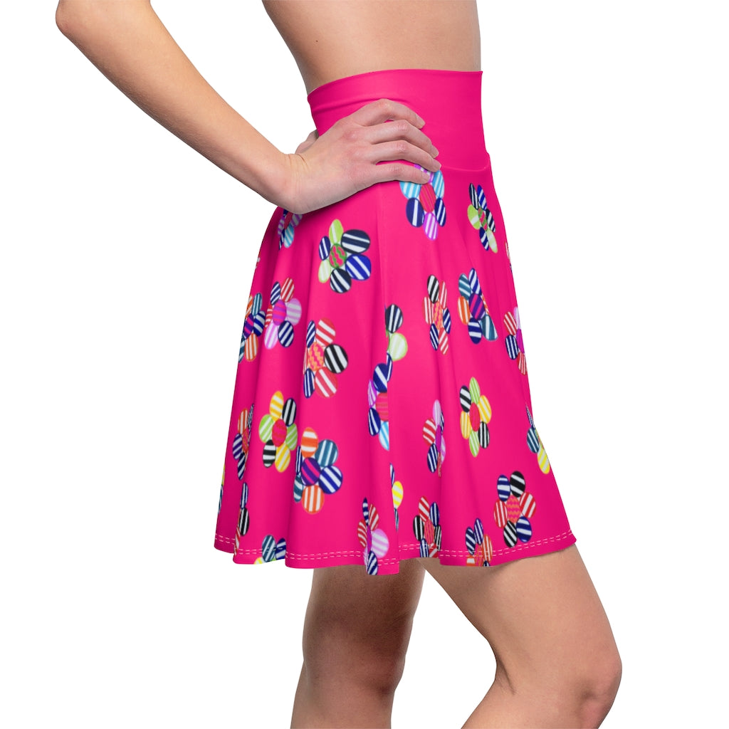 Hot Pink Candy Florals Skater Skirt