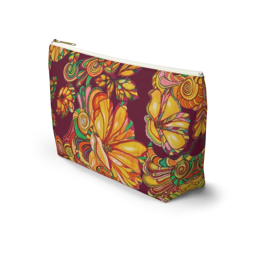 Marsala Artsy Floral Accessory Pouch