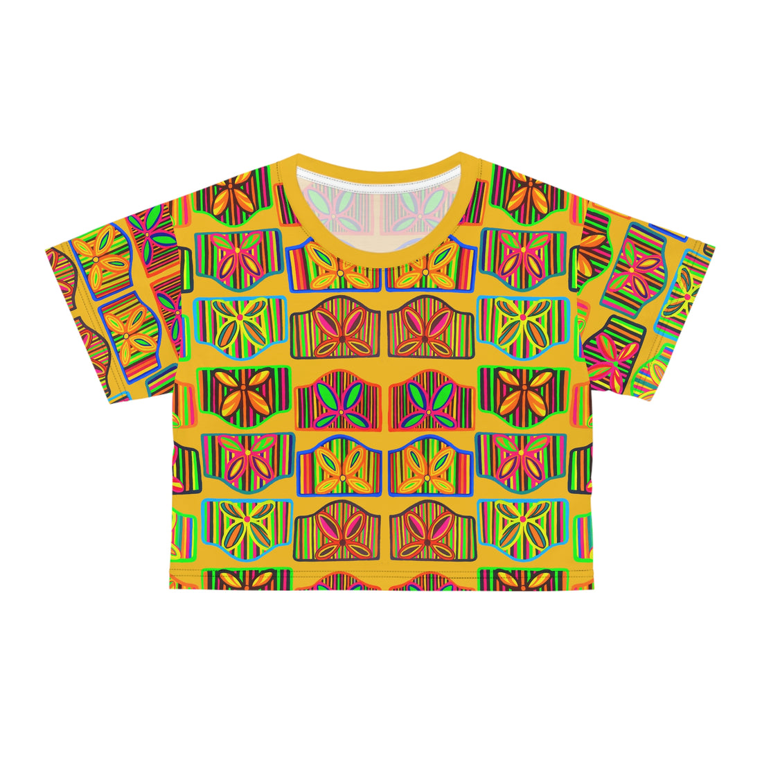 Yellow Deco Print AOP Crop Tee