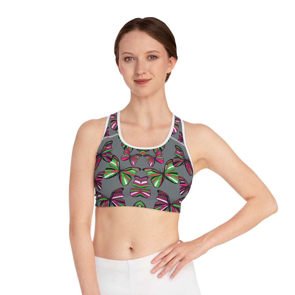 Ash Butterfly (AOP) Sports Bra