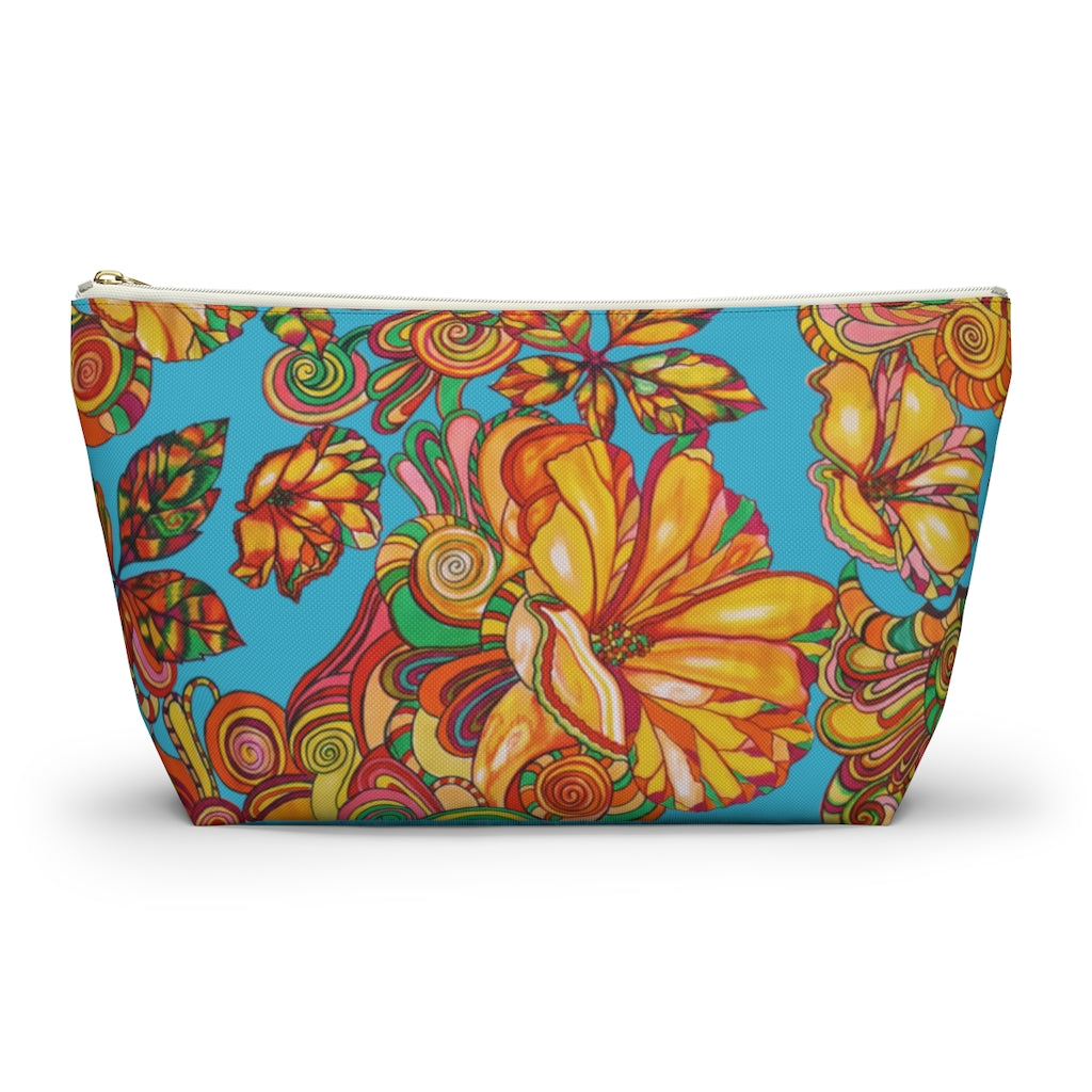 Aqua Artsy Floral Accessory Pouch