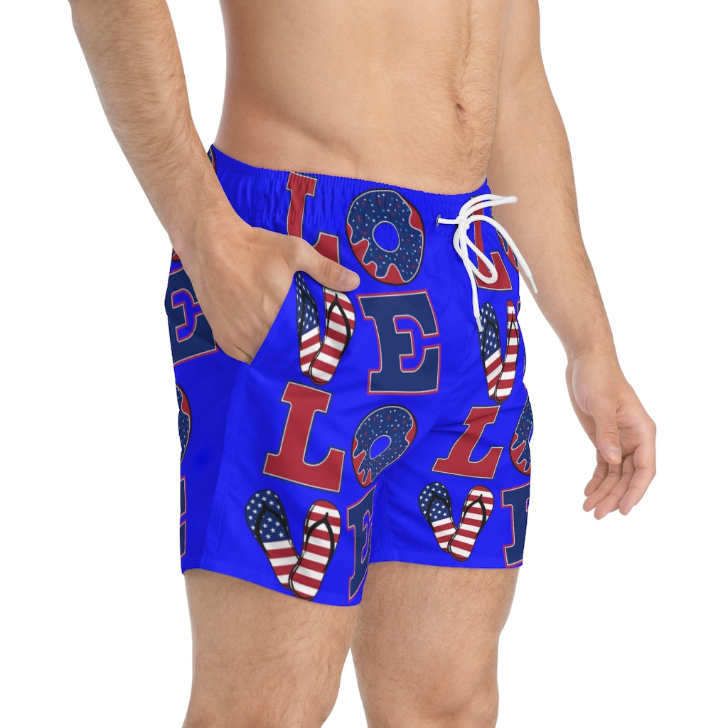 Men's American Love Electric Blue Swimming Trunks