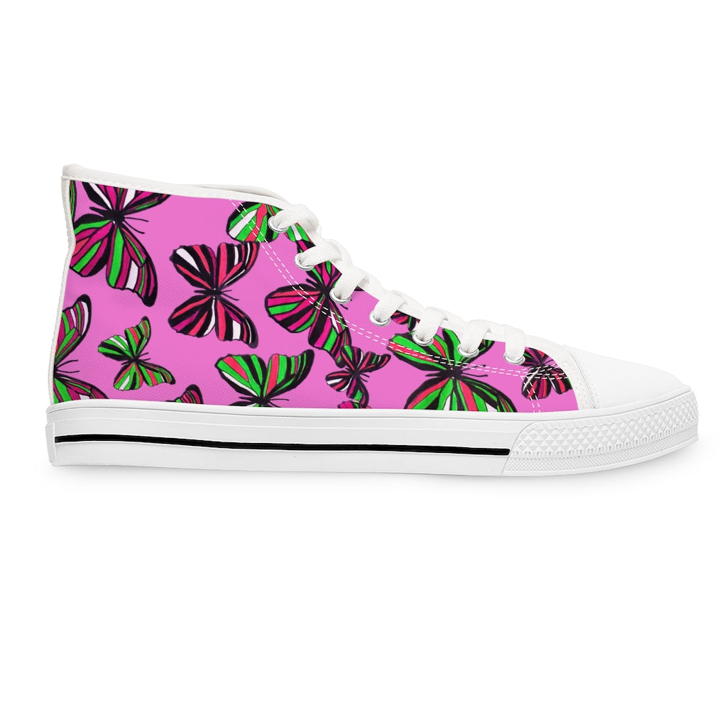 rose butterfly print canvas women's high top sneakers 