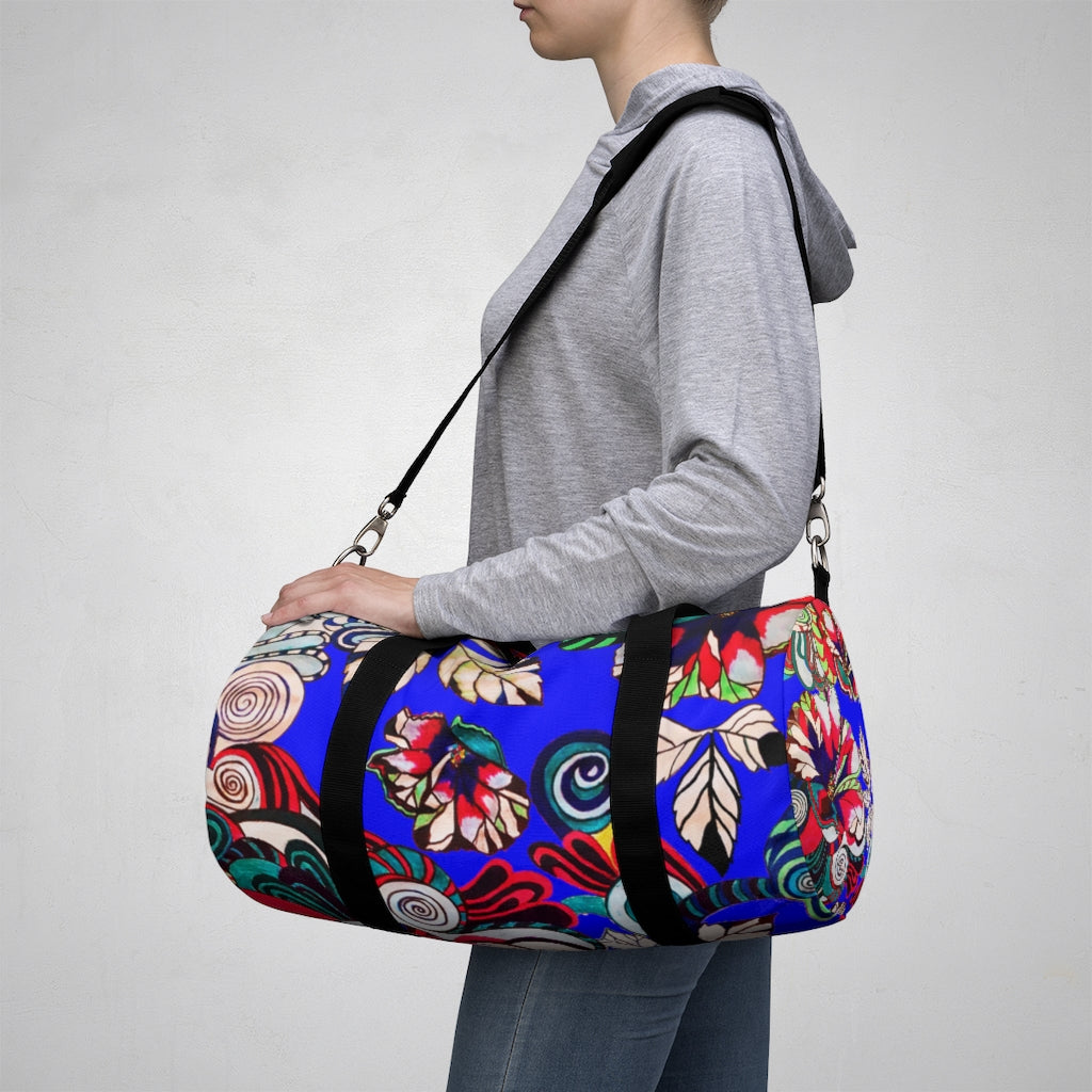 Artsy Floral Pop Electric Blue Duffel Bag