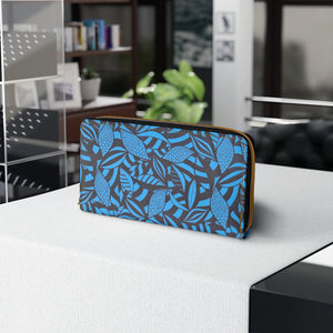 aqua tropical print clutch wallet
