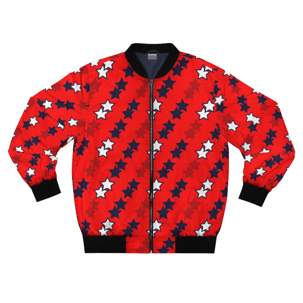 red men's wear star print bomber jacket