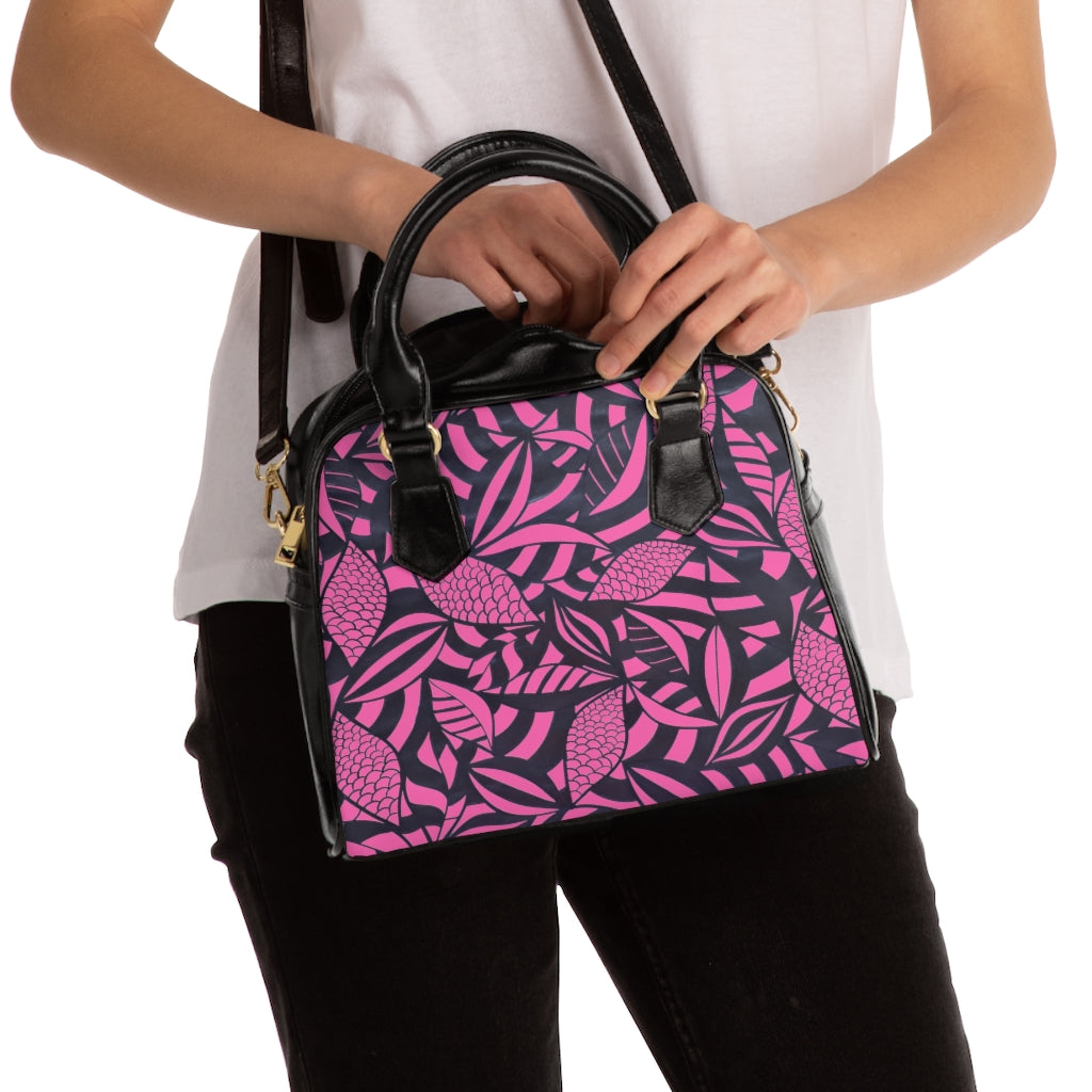 rose pink tropical print handbag