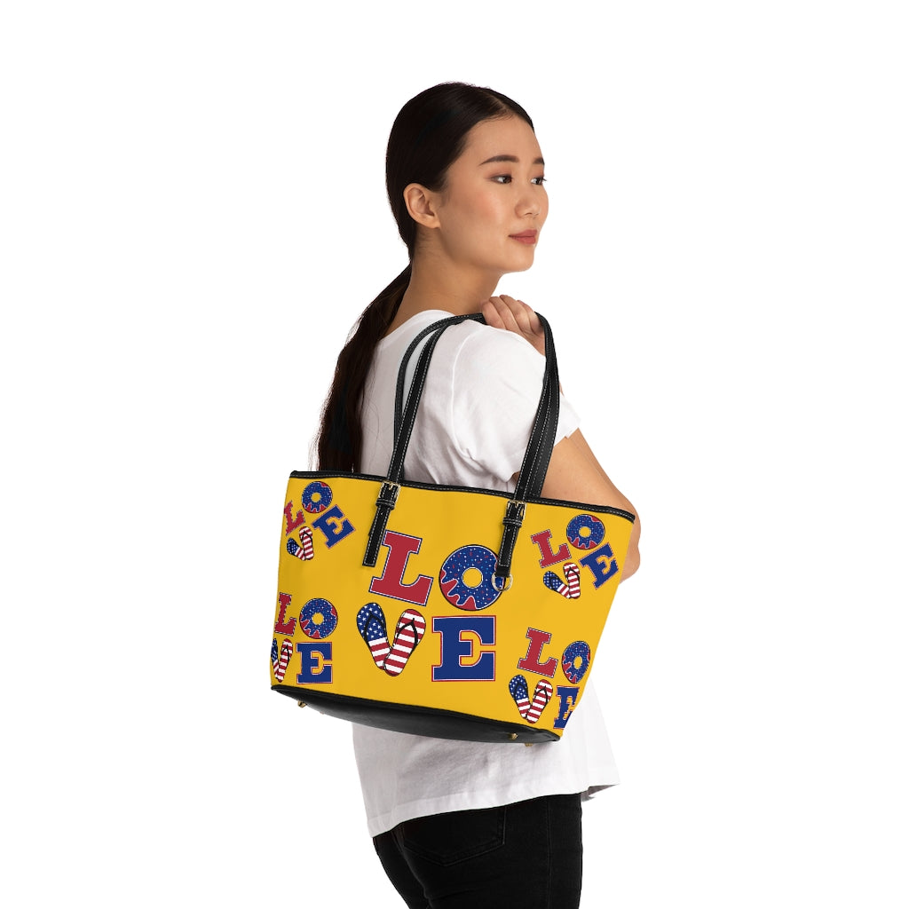 yellow love america print tote